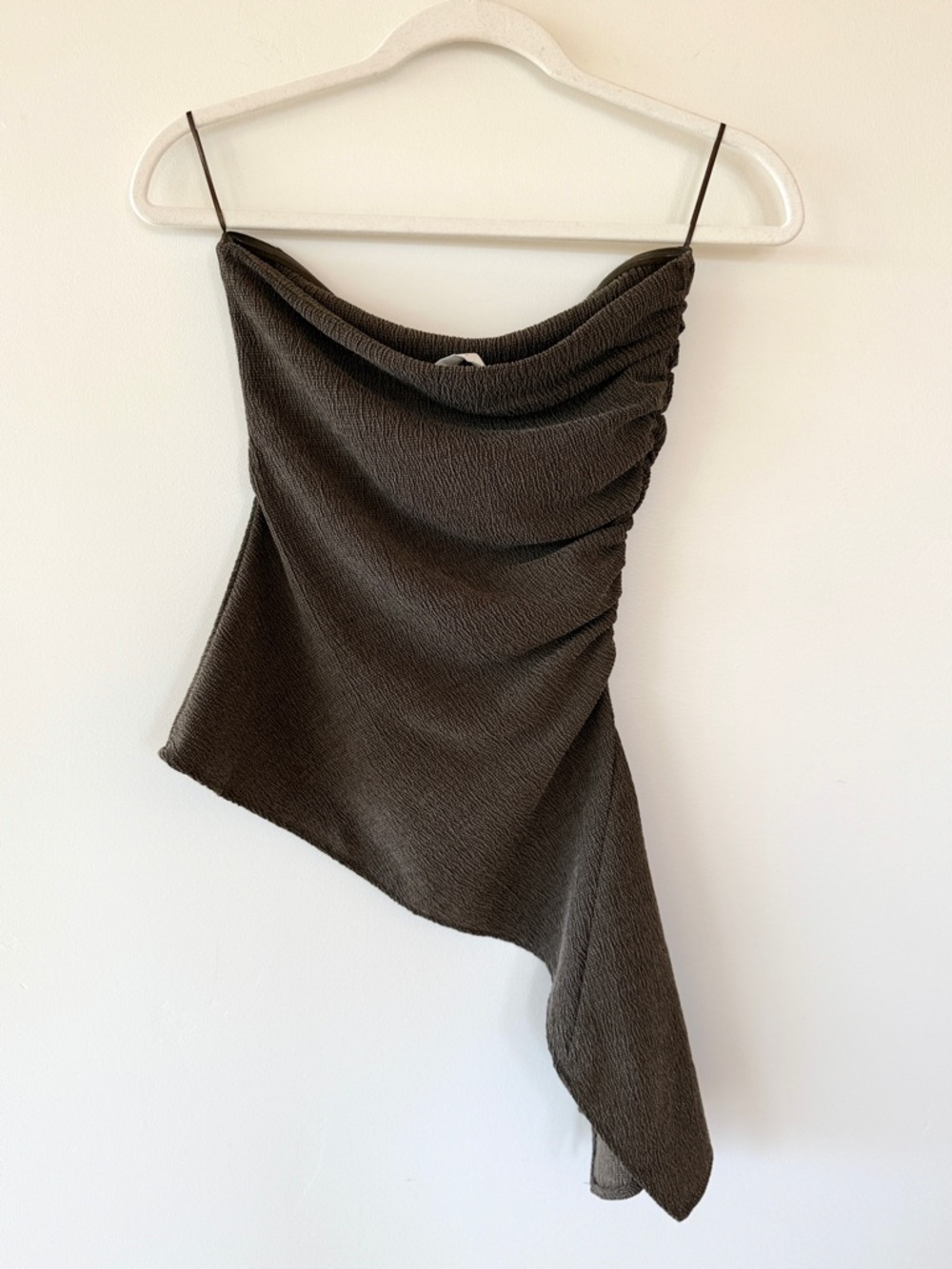 Zara Textured Asymmetrical Bandeau Top Strapless Brown M - Picture 8 of 12